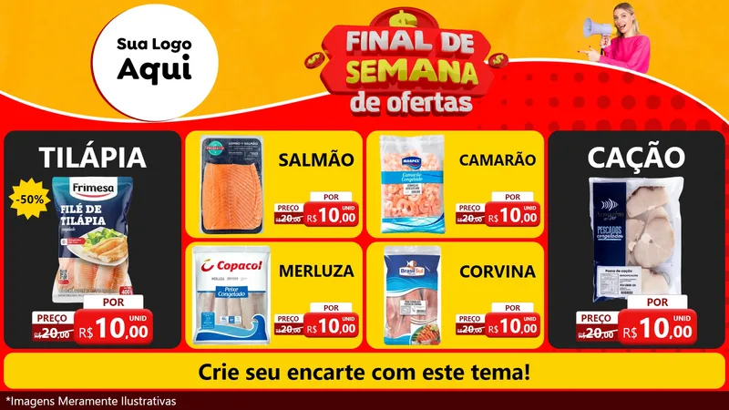 Modelo de TV para TV Horizontal com o tema Final de Semana de Ofertas para Peixaria