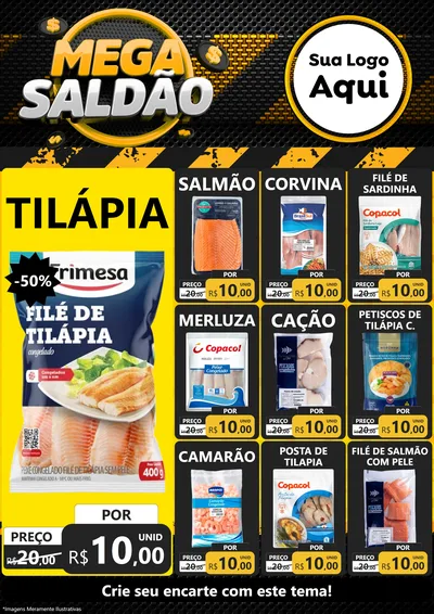 Modelo de Encarte para Encarte A4 Vertical com o tema Mega Saldão para Peixaria