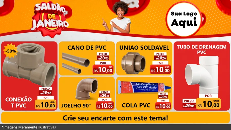 Modelo de TV para TV Horizontal com o tema Saldão de Janeiro para Tubos e conexões
