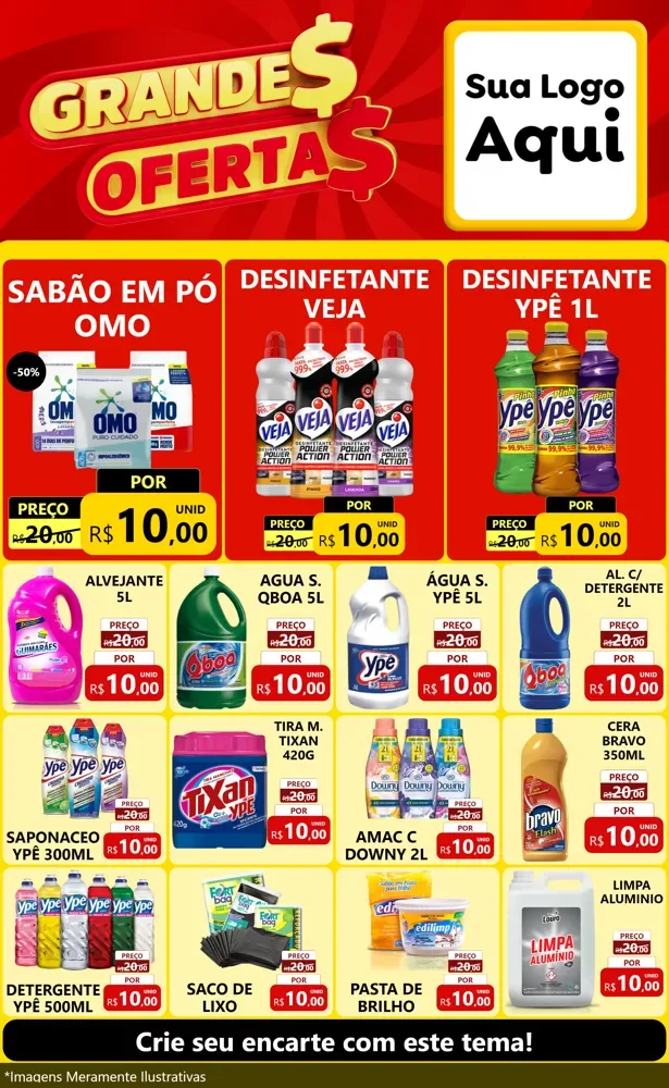 Modelo de Encarte para Encarte Grande com o tema Grandes Ofertas para Produtos de Limpeza