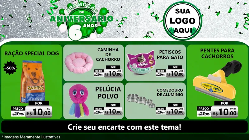 Modelo de TV para TV Horizontal com o tema Promoção de Aniversário - 6 Anos para Pet Shop