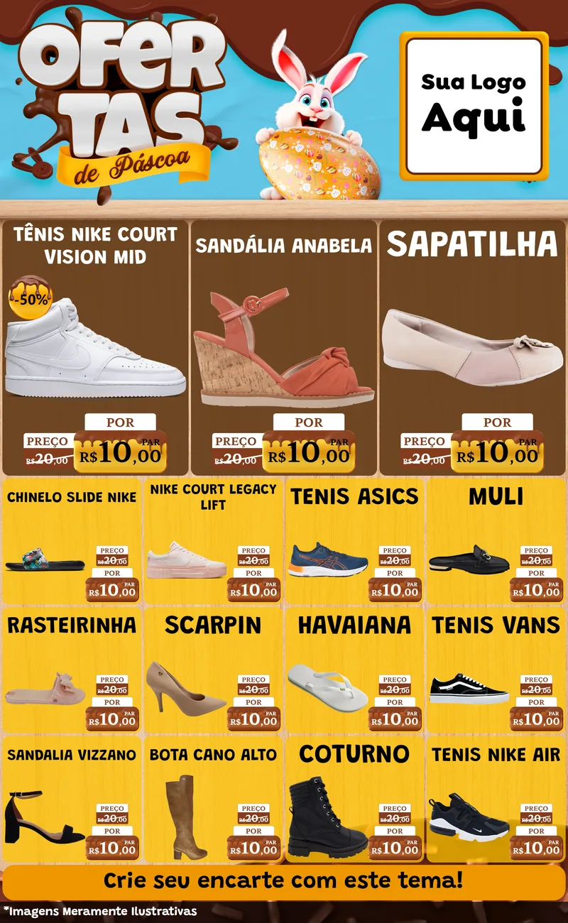 Modelo de Encarte para Encarte Grande com o tema Ofertas de Páscoa para Calçados