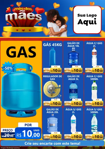 Modelo de Encarte para Encarte A4 Vertical com o tema Mês das Mães para Água e gás