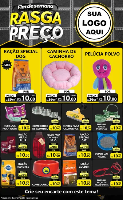Modelo de Encarte para Encarte Grande com o tema Fim de Semana Rasga Preço para Pet Shop