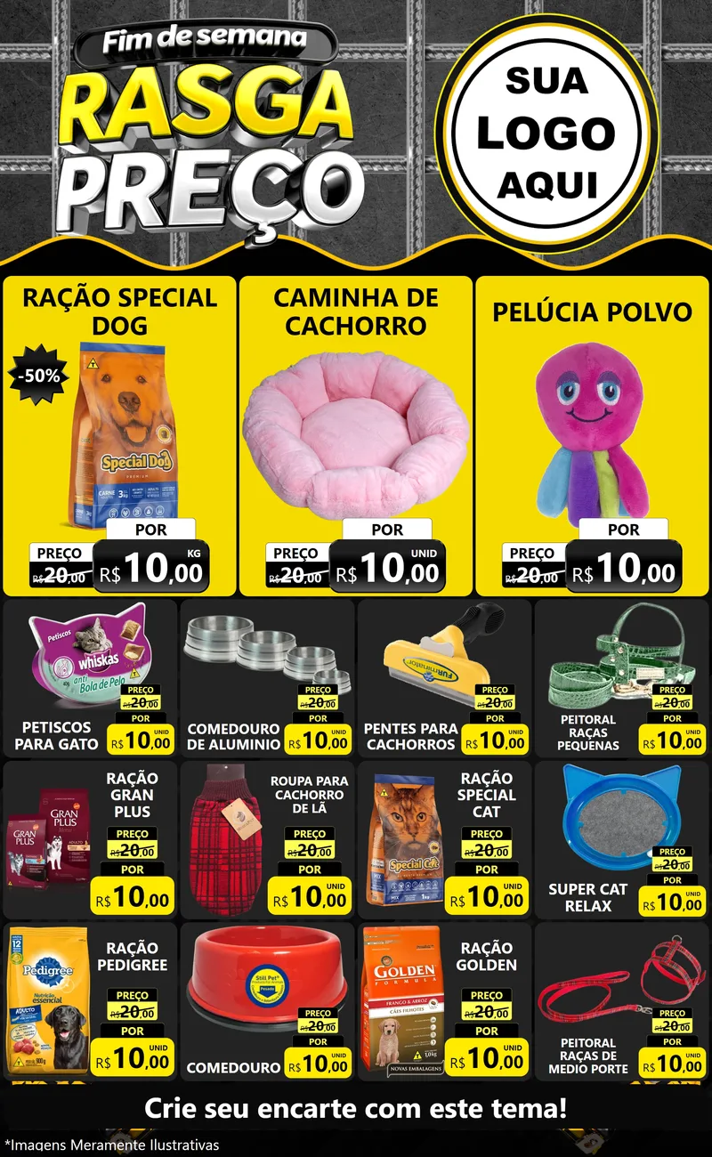 Modelo de Encarte para Encarte Grande com o tema Fim de Semana Rasga Preço para Pet Shop