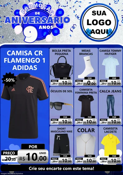 Modelo de Encarte para Encarte A4 Vertical com o tema Promoção de Aniversário - 9 Anos para Roupas e acessórios