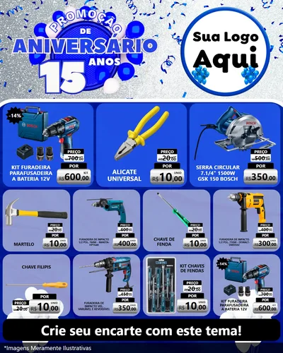Modelo de Rede Social para Feed Instagram com o tema Promoção de Aniversário - 15 Anos para Maquinas e Ferramentas