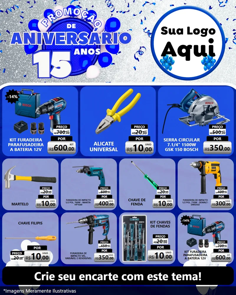 Modelo de Rede Social para Feed Instagram com o tema Promoção de Aniversário - 15 Anos para Maquinas e Ferramentas