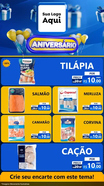 Modelo de TV para TV Vertical com o tema Aniversário para Peixaria