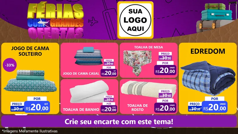 Modelo de TV para TV Horizontal com o tema Férias com Grandes Ofertas para Cama, Mesa e Banho