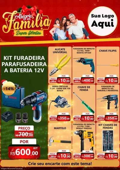 Modelo de Encarte para Encarte A4 Vertical com o tema Alegria em Família Super Ofertas - Natal para Maquinas e Ferramentas