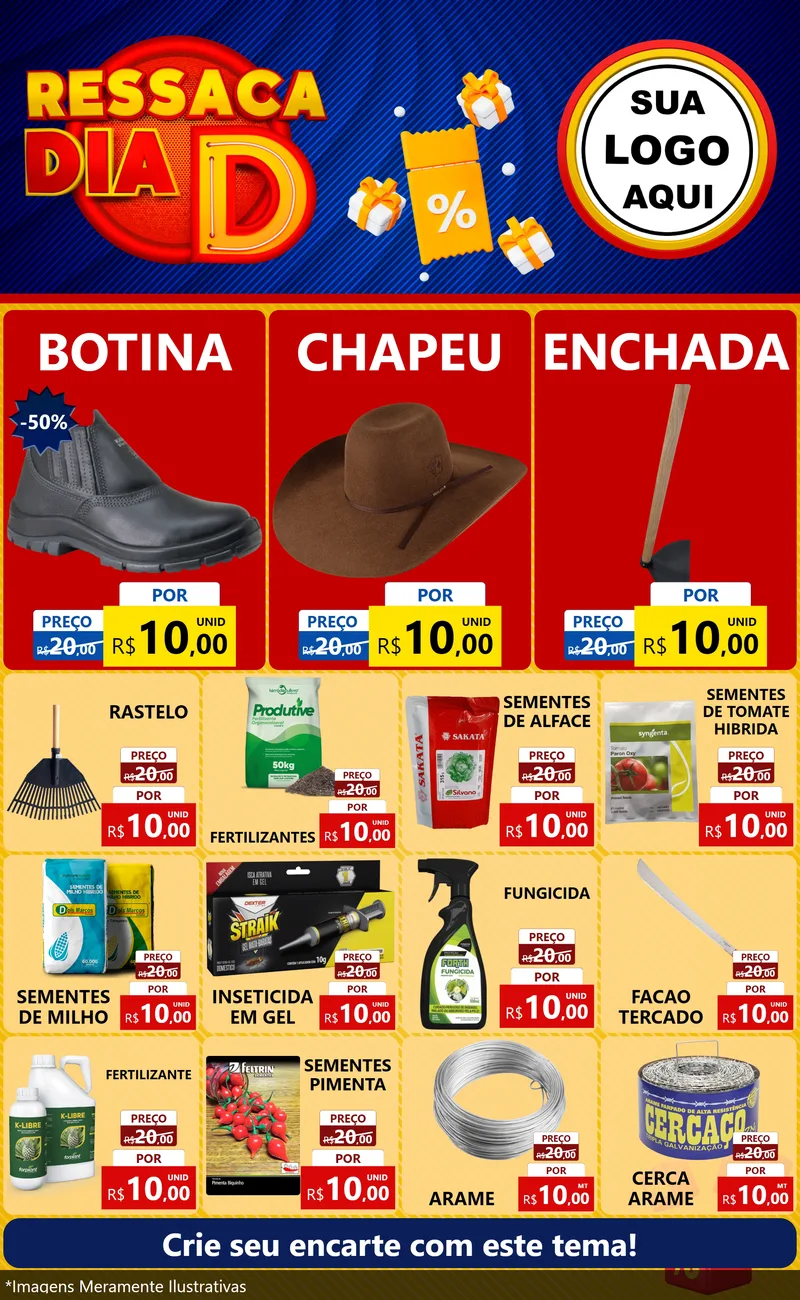 Modelo de Encarte para Encarte Grande com o tema Ressaca Dia D para Agropecuária