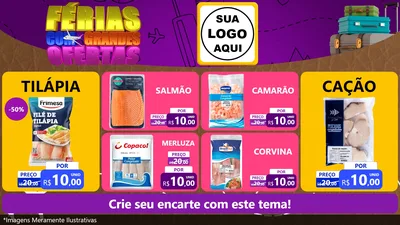 Modelo de TV para TV Horizontal com o tema Férias com Grandes Ofertas para Peixaria