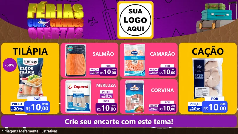 Modelo de TV para TV Horizontal com o tema Férias com Grandes Ofertas para Peixaria