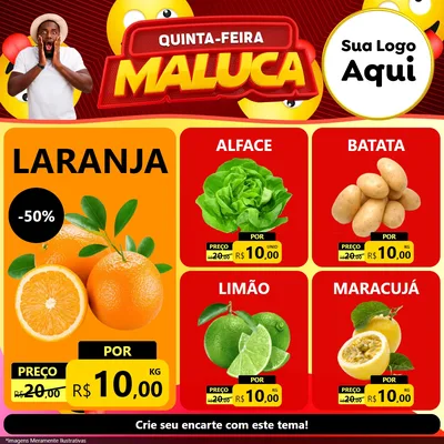 Modelo de Rede Social para Feed Facebook com o tema Quinta-feira Maluca para Hortifrúti