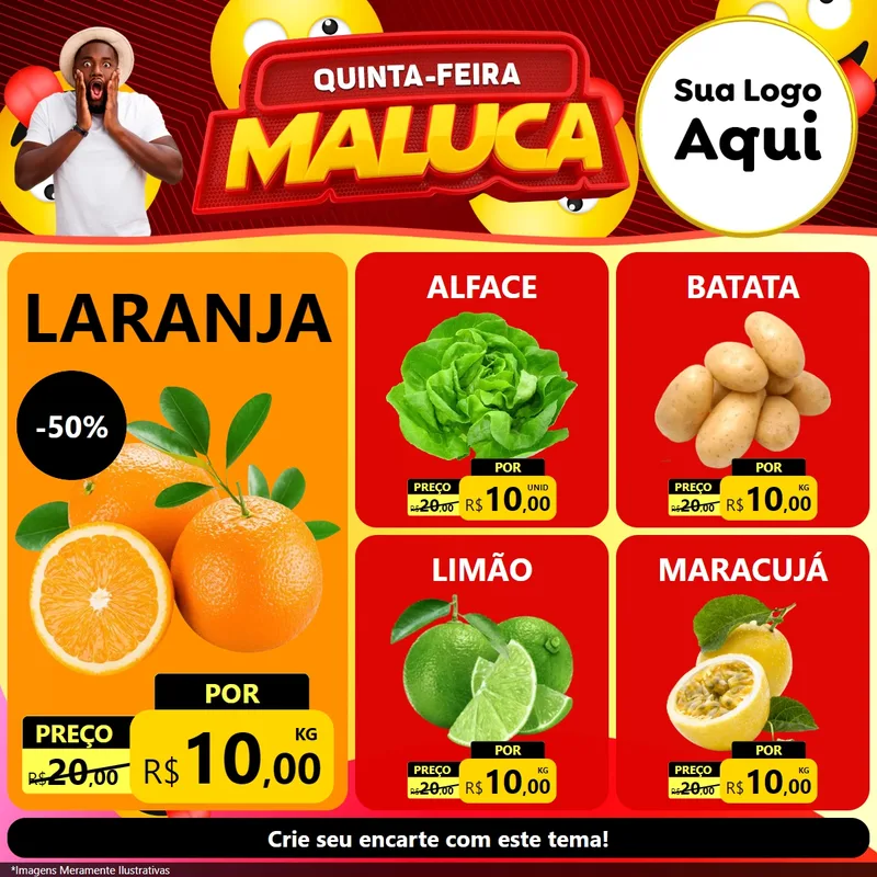 Modelo de Rede Social para Feed Facebook com o tema Quinta-feira Maluca para Hortifrúti