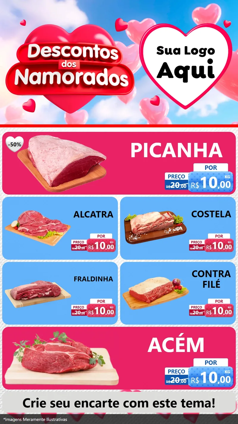 Modelo de TV para TV Vertical com o tema Descontos dos Namorados para Açougue