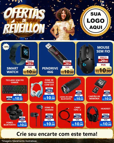 Modelo de Rede Social para Feed Instagram com o tema Ofertas de Réveillon para Informática