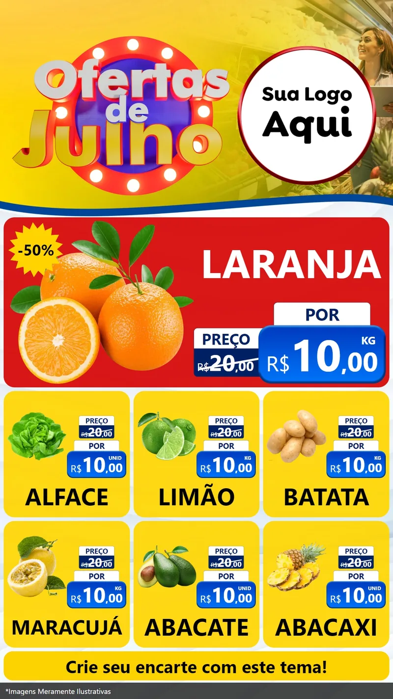 Modelo de Rede Social para Stories com o tema Ofertas de Julho para Hortifrúti