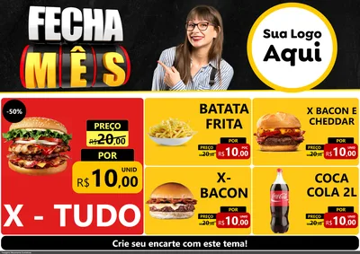 Modelo de Encarte para Encarte A4 Horizontal com o tema Fecha Mês para Hamburgueria