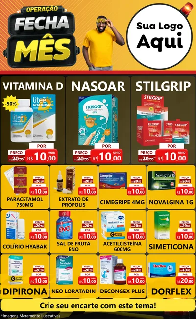 Modelo de Encarte para Encarte Grande com o tema Operação Fecha Mês para Farmácia