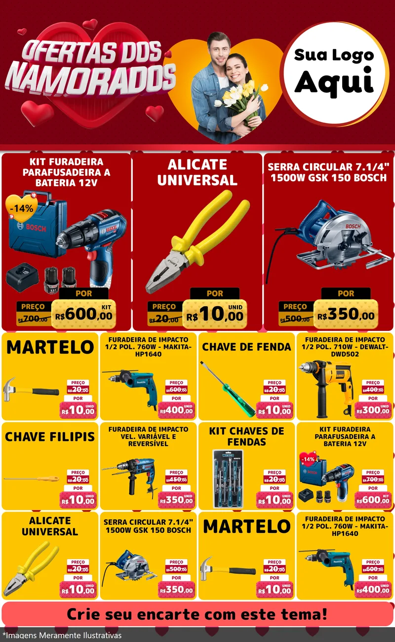 Modelo de Encarte para Encarte Grande com o tema Ofertas Dos Namorados para Maquinas e Ferramentas