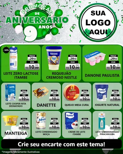 Modelo de Rede Social para Feed Instagram com o tema Promoção de Aniversário - 9 Anos para Frios e Laticínios
