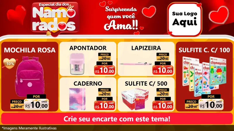 Modelo de TV para TV Horizontal com o tema Especial Dia dos Namorados para Papelaria