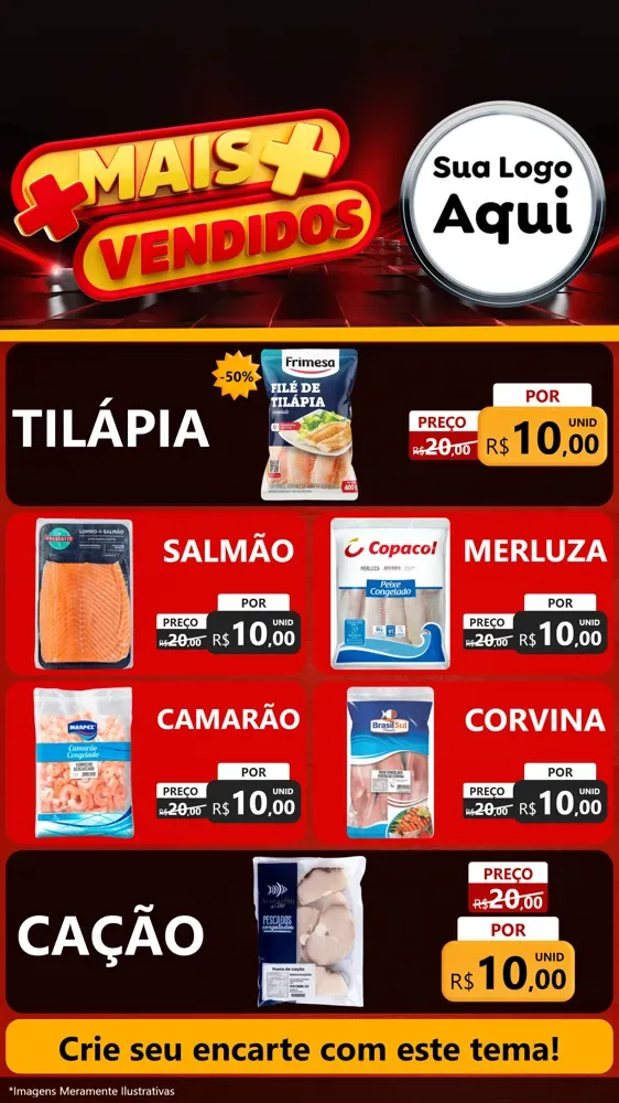Modelo de TV para TV Vertical com o tema Mais Vendidos para Peixaria