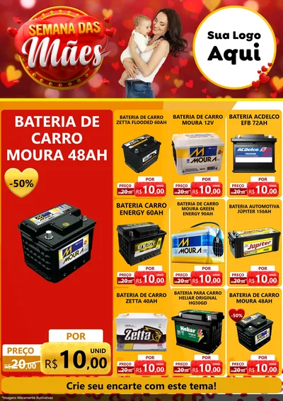 Modelo de Encarte para Encarte A4 Vertical com o tema Semana das Mães para Baterias Elétricas