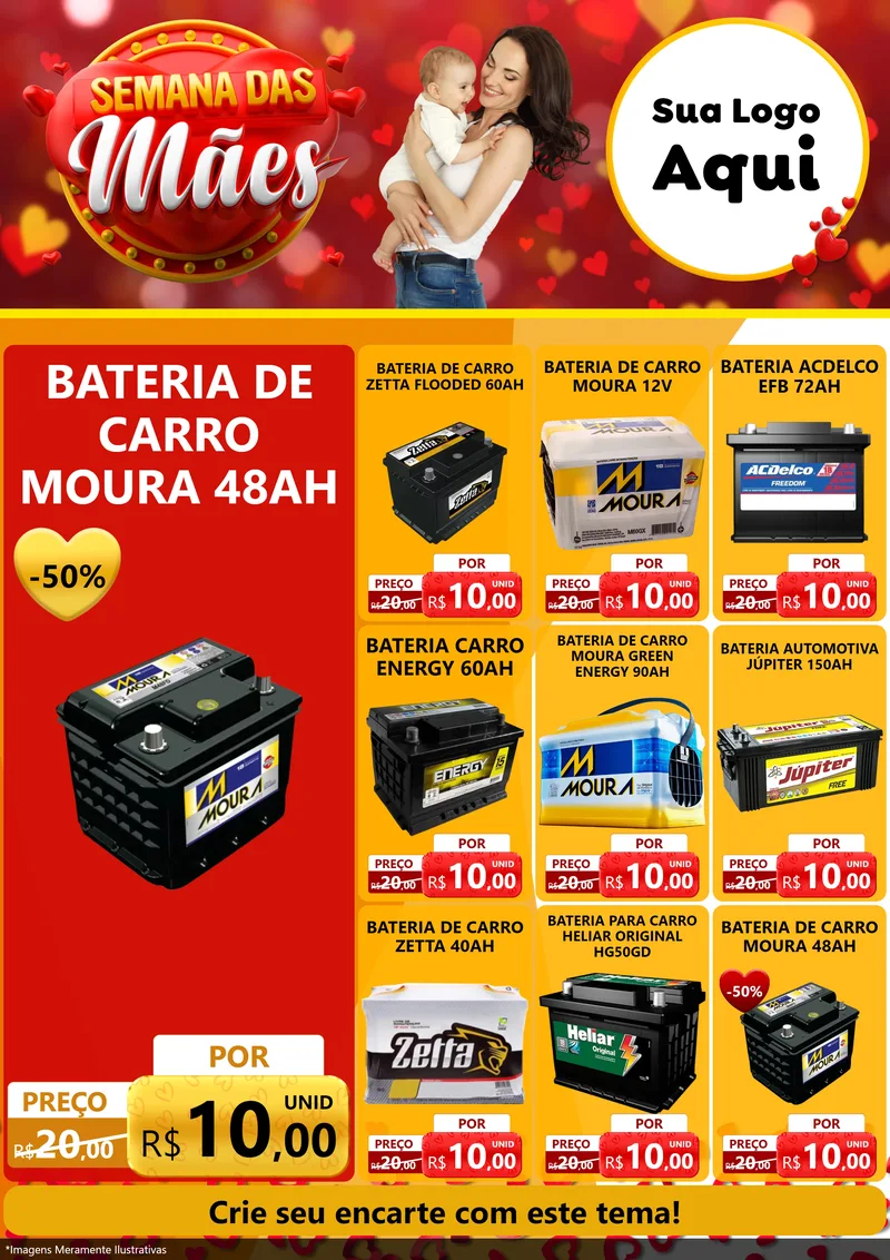 Modelo de Encarte para Encarte A4 Vertical com o tema Semana das Mães para Baterias Elétricas