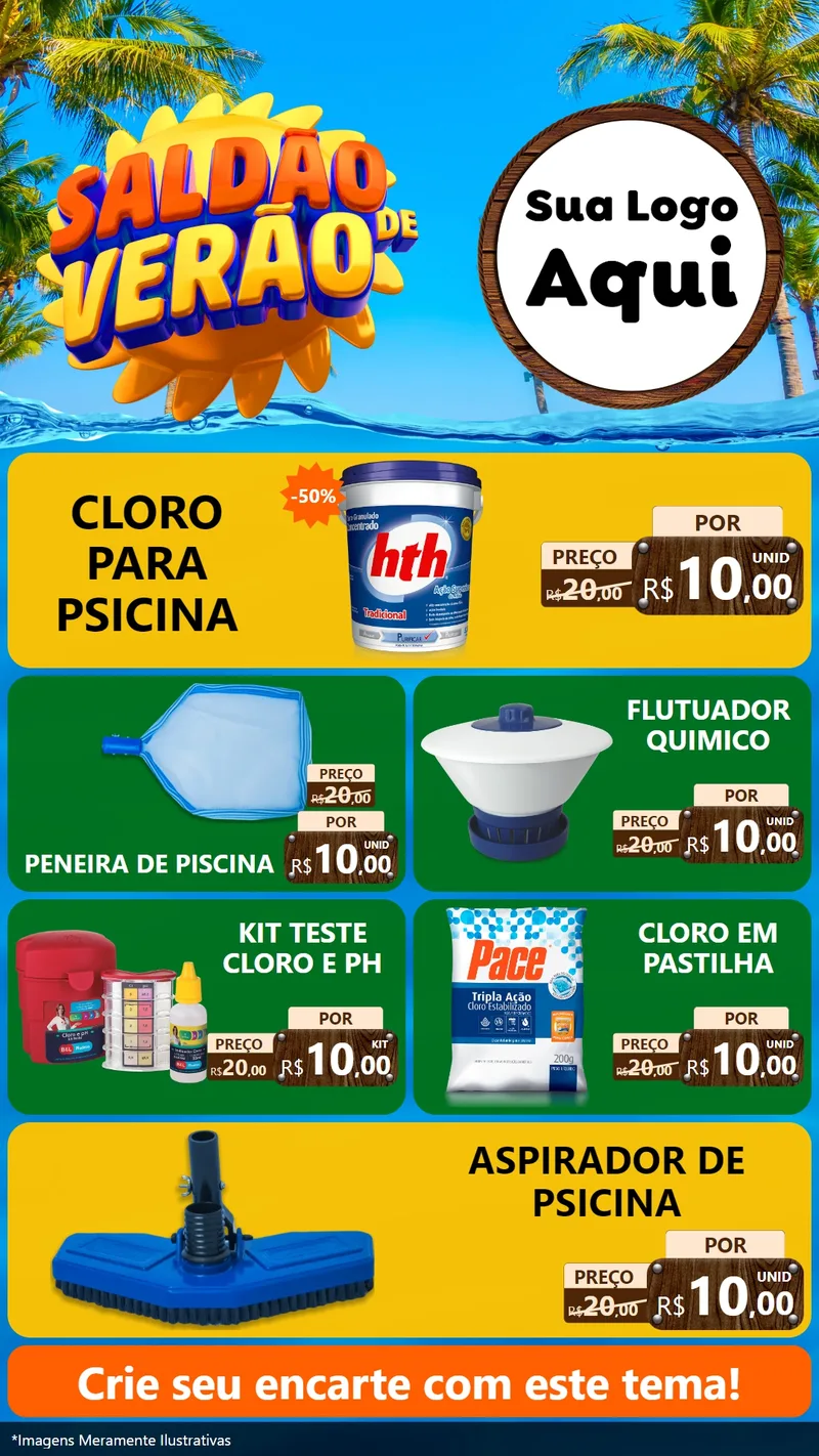 Modelo de TV para TV Vertical com o tema Saldão de Verão para Produtos para Piscina