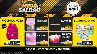 Modelo de TV para TV Horizontal com o tema Mega Saldão para Papelaria