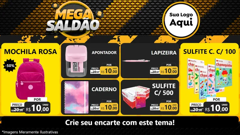 Modelo de TV para TV Horizontal com o tema Mega Saldão para Papelaria
