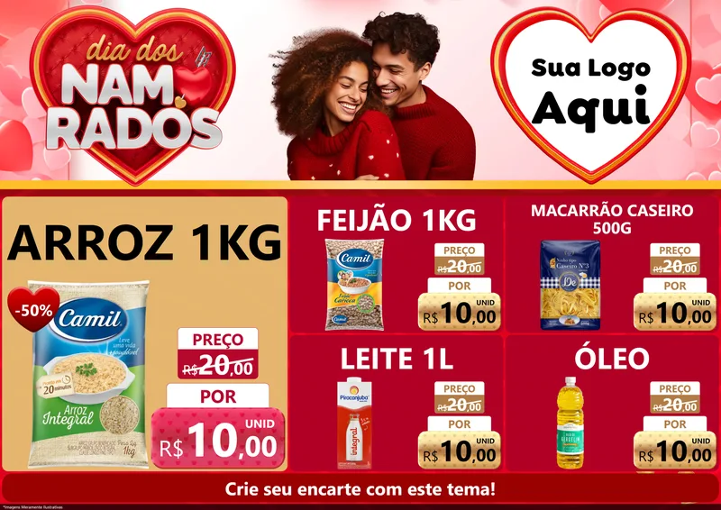 Modelo de Encarte para Encarte A4 Horizontal com o tema Dia dos Namorados para Supermercado
