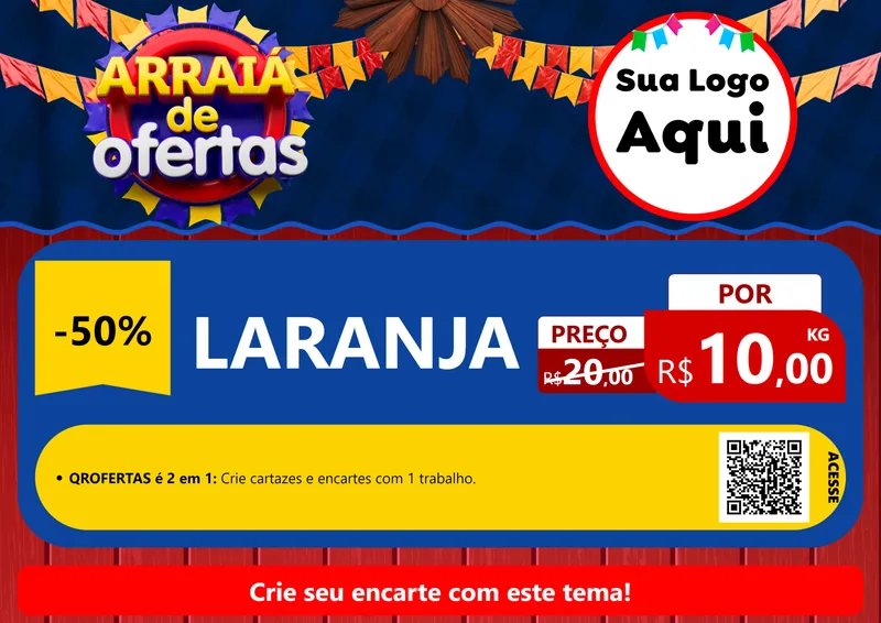 Modelo de Cartaz para Cartaz A4 Horizontal com o tema Arraiá de Ofertas para Hortifrúti