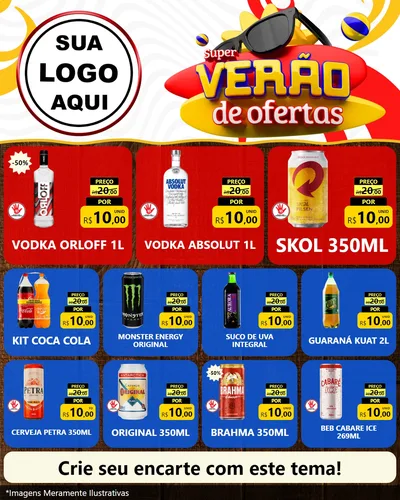 Modelo de Rede Social para Feed Instagram com o tema Super Verão de Ofertas para Distribuidora de bebidas