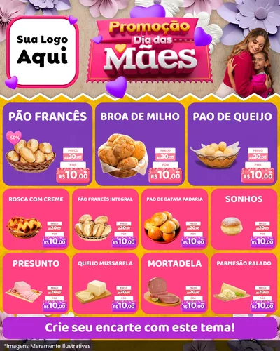 Modelo de Rede Social para Feed Instagram com o tema Promoção Dia das Mães para Padaria
