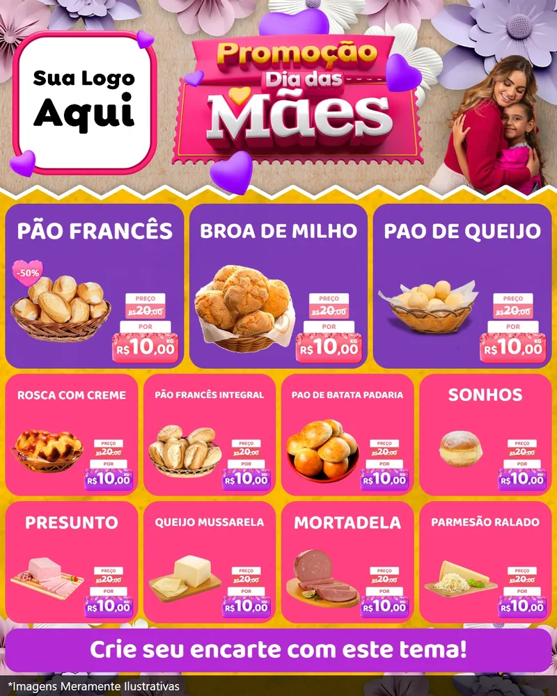 Modelo de Rede Social para Feed Instagram com o tema Promoção Dia das Mães para Padaria