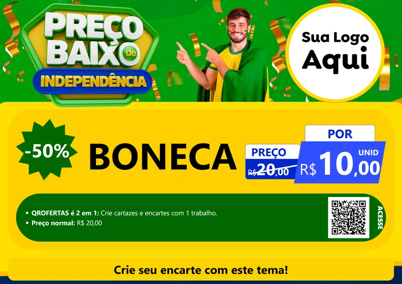 Modelo de Cartaz para Cartaz A4 Horizontal com o tema Preço Baixo de Independência para Brinquedos