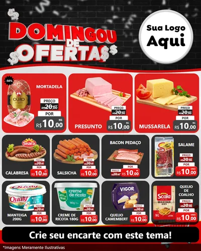 Modelo de Rede Social para Feed Instagram com o tema Domingou de Ofertas para Frios e Laticínios