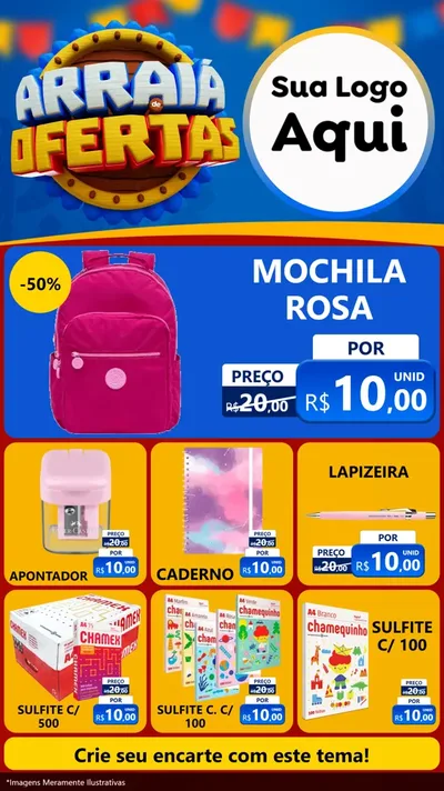 Modelo de Rede Social para Stories com o tema Arraiá de Ofertas - Junina para Papelaria