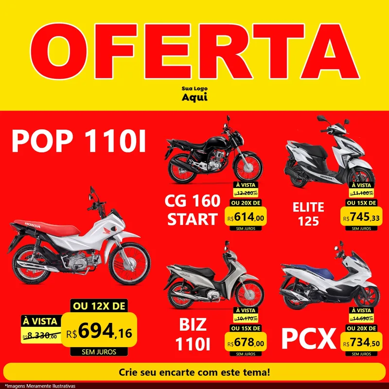 Modelo de Rede Social para Feed Facebook com o tema OFERTA - Vermelho Cartaz para Concessionaria de Motos