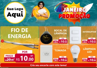 Modelo de Encarte para Encarte A4 Horizontal com o tema Janeiro de Promoção para Materiais Elétricos