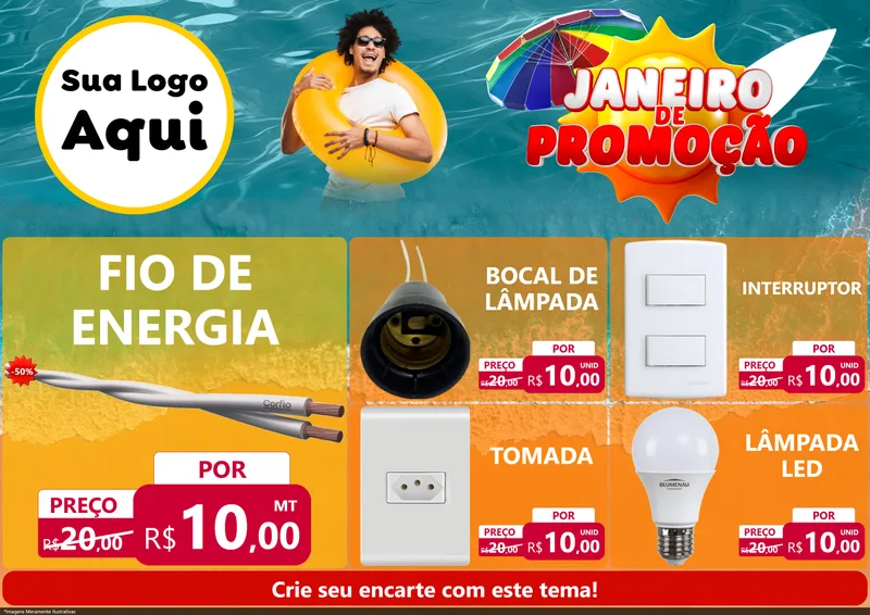 Modelo de Encarte para Encarte A4 Horizontal com o tema Janeiro de Promoção para Materiais Elétricos