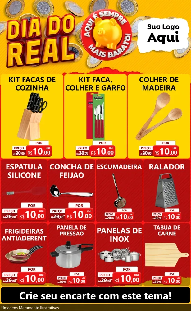 Modelo de Encarte para Encarte Grande com o tema Dia Do Real para Utilidades Domésticas