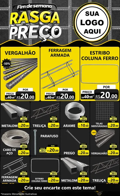 Modelo de Encarte para Encarte Grande com o tema Fim de Semana Rasga Preço para Ferragens