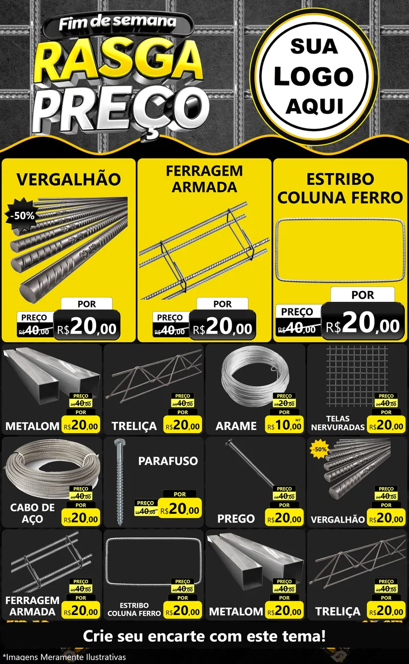 Modelo de Encarte para Encarte Grande com o tema Fim de Semana Rasga Preço para Ferragens