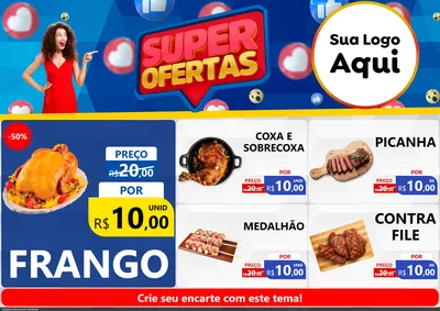 Modelo de Encarte para Encarte A4 Horizontal com o tema Super Ofertas para Assados