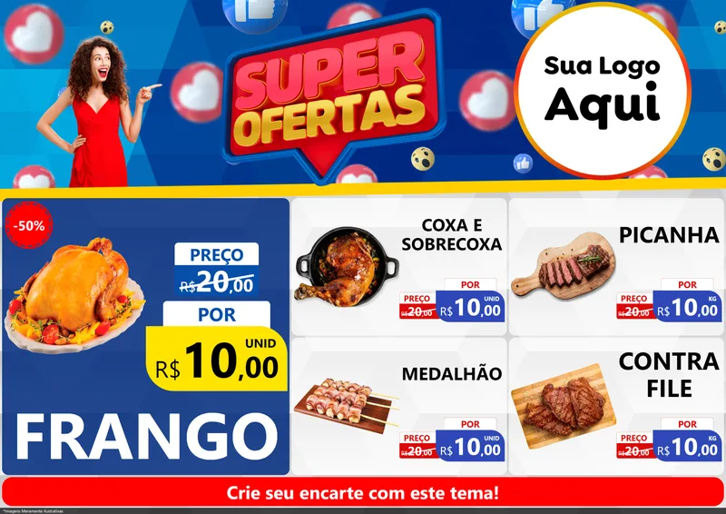 Modelo de Encarte para Encarte A4 Horizontal com o tema Super Ofertas para Assados
